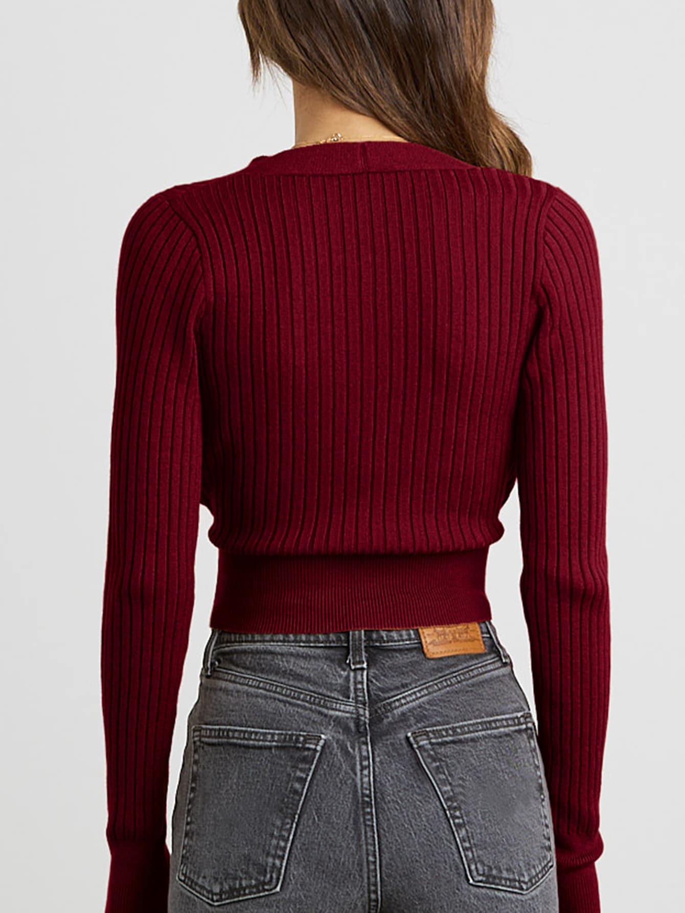 Overlap Collar Tie Front Ribbed Knit Jumper SHEIN UK