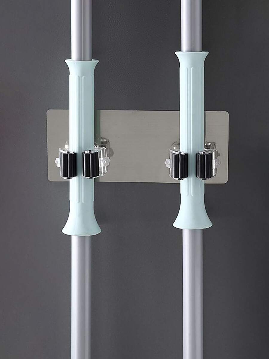 膠黏劑多用途鉤掛壁式拖把收納支架架刷掃帚衣架鉤廚房浴室強鉤 - 黑色 - 查看 1