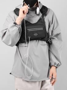 DINGXINYIZU Men Letter Graphic Chest Bag - Black - View 1