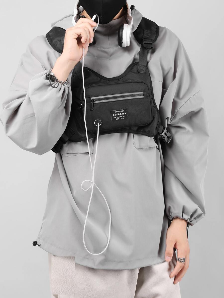 DINGXINYIZU Men Letter Graphic Chest Bag - Black - View 1