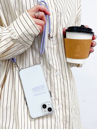 標語圖案透明手機殼附帶繩子