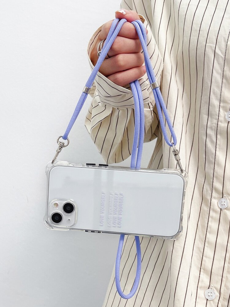 Slogan Graphic Clear Phone Case With Lanyard - Clear - View 6