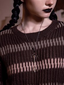 ROMWE Academia 暗黑學院風骷髏裝飾鑰匙吊墜鏈條樣式項鍊