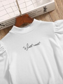 SHEIN 青少女字母圖形肥袖t恤與擴腳裙 - 黑與白 - 查看 3