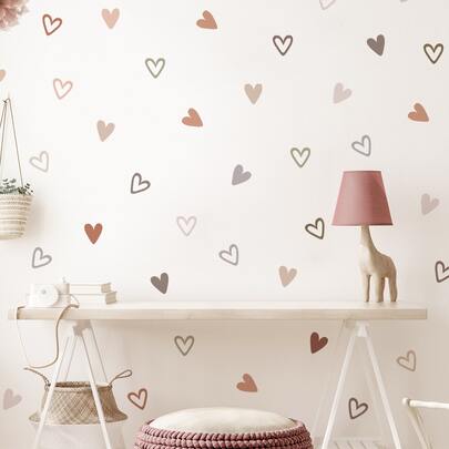 2 张家居装饰自粘墙贴，心形图案墙贴套装，适用于卧室、客厅、贴纸、墙贴花、乙烯基贴花，用于家居装饰，春季装饰品让您的家焕然一新，拉玛装饰贴纸礼物生日毕业
