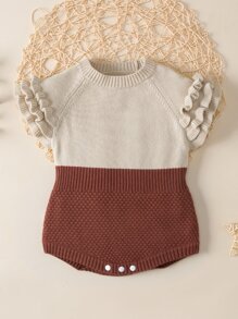 Baby Two Tone Layered Sleeve Knit Bodysuit - Multicolor - View 1
