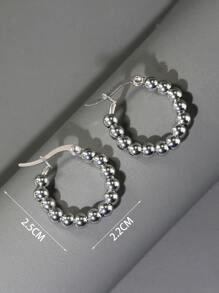 2 件女士不锈钢银色珍珠圈形耳环 - 銀色 - 查看 3