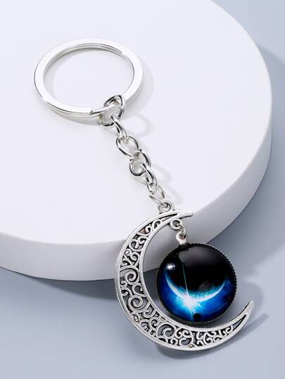 Street 1 件女士创意镂空月亮和星空风格玻璃吊坠钥匙扣，天文学主题礼物，送给朋友或同学，汽车配件包包饰品，学校可爱哥特 Y2k