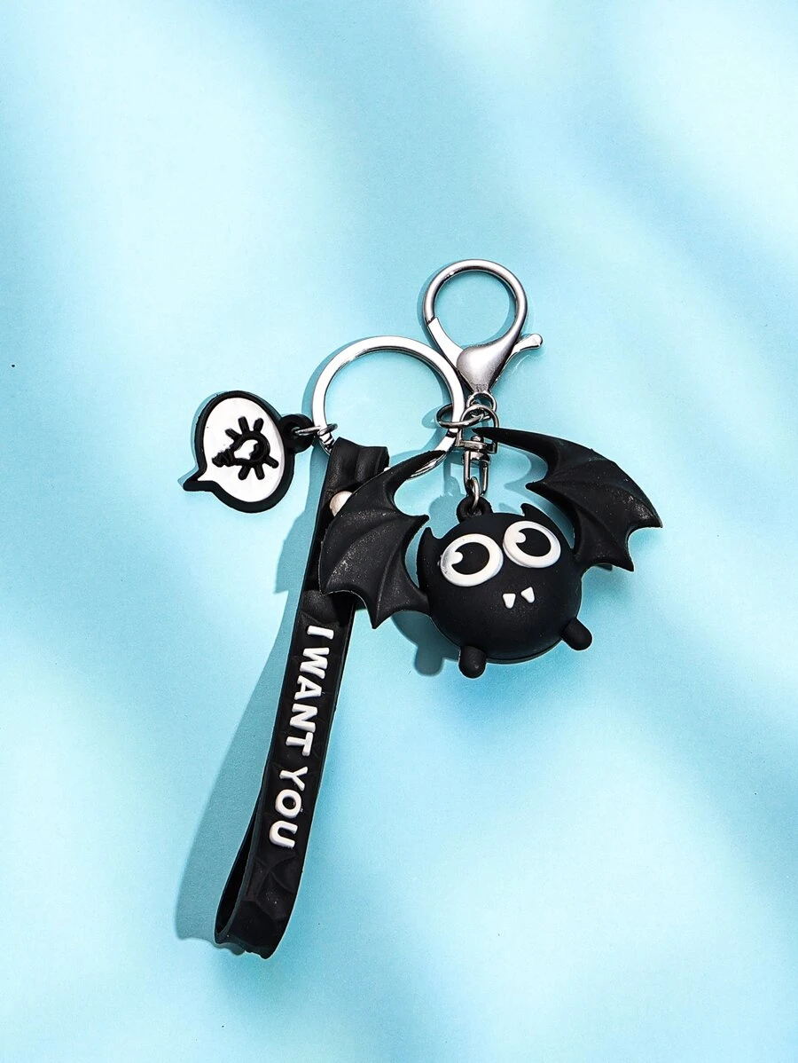 Bat Charm Keychain - Black - View 1