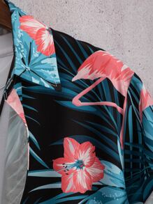 Manfinity RSRT Cămașă cu imprimeu tropical și flamingo pentru bărbați, fără tricou