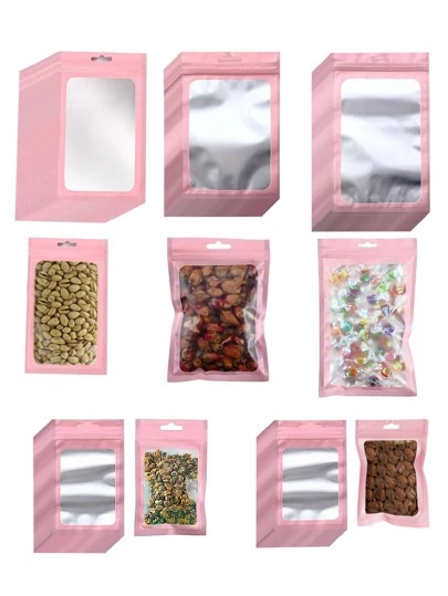 50 piezas Bolsa de empaque portátil, Bolsa con cierre de cremallera rosa para dulces, útiles escolares, alimentos, bolsa para caja de alimentos, adecuada para dulces, chocolates, galletas, etc., fiesta del Día de San Valentín, decoración del hogar, regalos del hogar