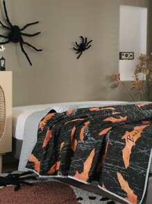 Halloween Bat Print Bedspread - Multicolor - View 1