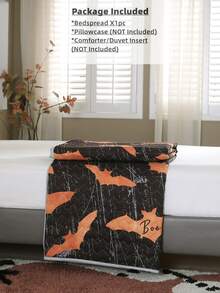 Halloween Bat Print Bedspread - Multicolor - View 3