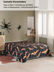 Halloween Bat Print Bedspread - Multicolor - View 4
