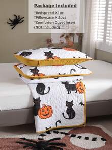 Halloween Pumpkin Print Bedspread Set Without Filler - Multicolor - View 3