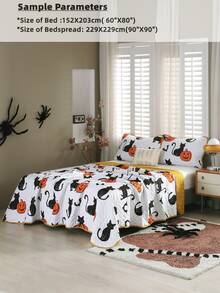 Halloween Pumpkin Print Bedspread Set Without Filler - Multicolor - View 4