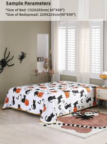 Halloween Pumpkin & Cat Print Bedspread - Multicolor - View 3