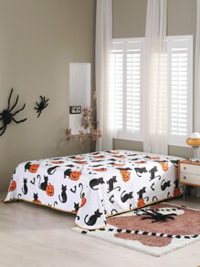 Halloween Pumpkin & Cat Print Bedspread - Multicolor - View 7