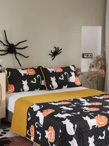 Halloween Pumpkin Print Bedspread Set Without Filler - Multicolor - View 2