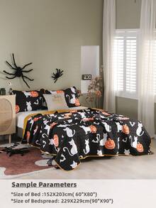 Halloween Pumpkin Print Bedspread Set Without Filler - Multicolor - View 3