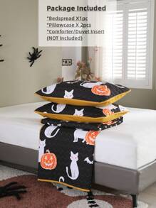 Halloween Pumpkin Print Bedspread Set Without Filler - Multicolor - View 4