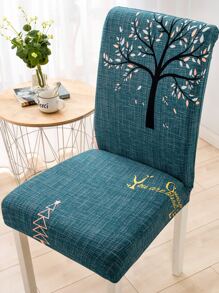 1pc Tree Pattern Stretchy Dining Chair Slipcover - Dark Green - View 2