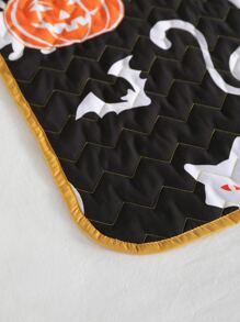 Halloween Pumpkin Print Bedspread Set Without Filler - Multicolor - View 6