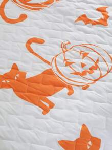 Halloween Pumpkin & Cat Print Bedspread - Multicolor - View 5
