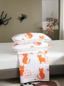 Halloween Pumpkin & Cat Print Bedspread Set Without Filler - Multicolor - View 7