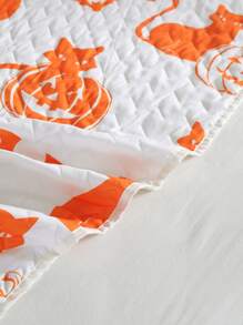 Halloween Pumpkin & Cat Print Bedspread Set Without Filler - Multicolor - View 8