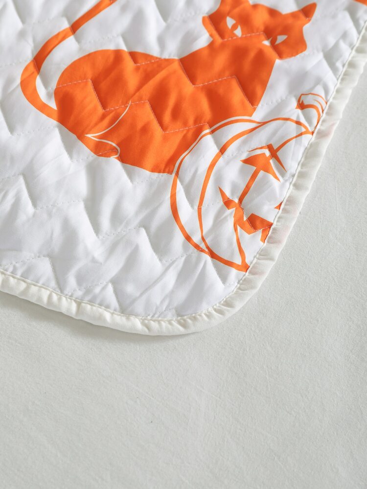 Halloween Pumpkin & Cat Print Bedspread - Multicolor - View 2
