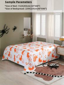 Halloween Pumpkin & Cat Print Bedspread - Multicolor - View 4