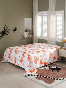 Halloween Pumpkin & Cat Print Bedspread - Multicolor - View 6