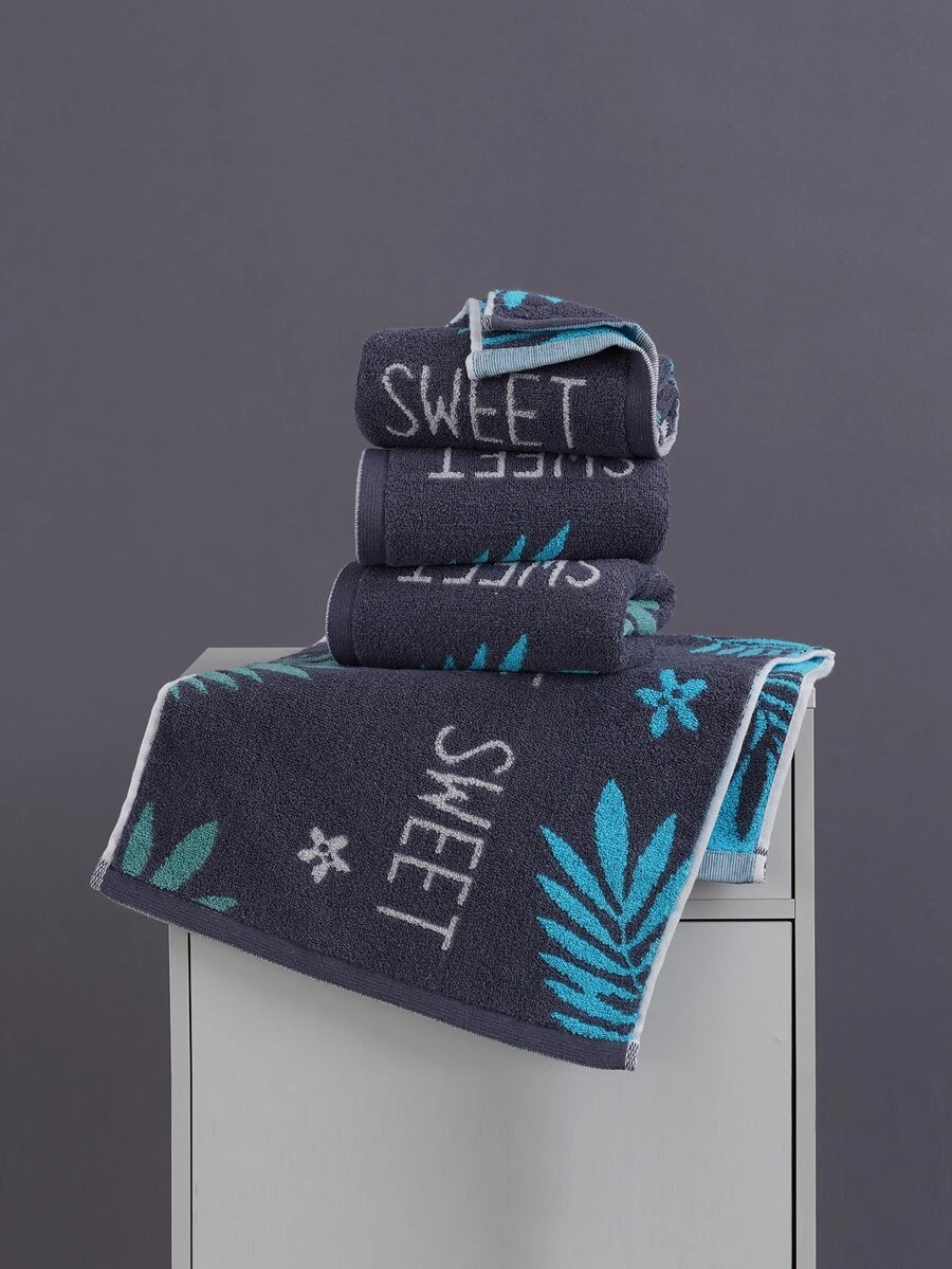 1 pieza Paño de limpieza facial hoja & con estampado de letra cara moderno de tela para casa - Gris Oscuro - Ver 1