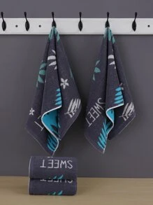 1 pieza Paño de limpieza facial hoja & con estampado de letra cara moderno de tela para casa - Gris Oscuro - Ver 2