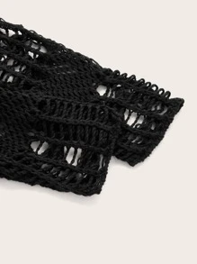 ROMWE Goth 素色薄透鏤空套頭毛衣 - 黑色 - 查看 4