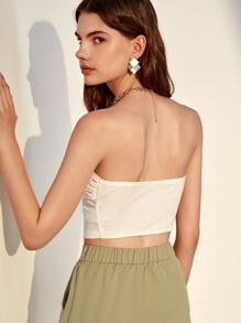 SHEIN Privé Twist Front Ruched Tube Top - Beige - View 2