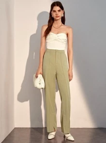 SHEIN Privé Twist Front Ruched Tube Top - Beige - View 5