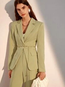 BizChic Lapel Neck Single Breasted Blazer Without Belt - Mint Green - View 1