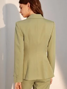 BizChic Lapel Neck Single Breasted Blazer Without Belt - Mint Green - View 2