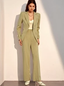 BizChic Lapel Neck Single Breasted Blazer Without Belt - Mint Green - View 3