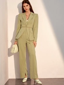 BizChic Lapel Neck Single Breasted Blazer Without Belt - Mint Green - View 4