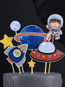 7 piezas Decoración de pastel astronauta & con diseño de planeta - Multicolor - Ver 2