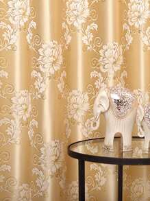 1pc Golden Floral Pattern Polyester Jacquard Luxury Style Curtain, For Living Room/Bedroom Window/Door Decoration