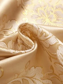 1pc Golden Floral Pattern Polyester Jacquard Luxury Style Curtain, For Living Room/Bedroom Window/Door Decoration