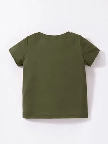 Baby Girl Round Neck Solid Tee - Army Green - View 2