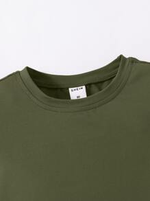 Baby Girl Round Neck Solid Tee - Army Green - View 3