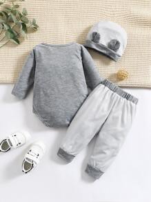 Baby Boy Cartoon Graphic Bodysuit & Joggers With Hat - Multicolor - View 2