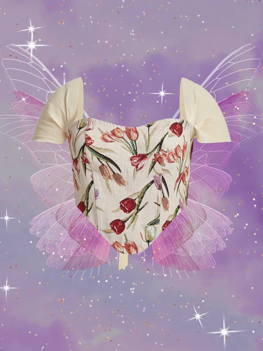 SHEIN VCAY 大碼印花繫帶襯衫