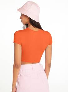 SHEIN BASICS Áo thun nữ màu trơn Giải trí - trái cam - Xem 3